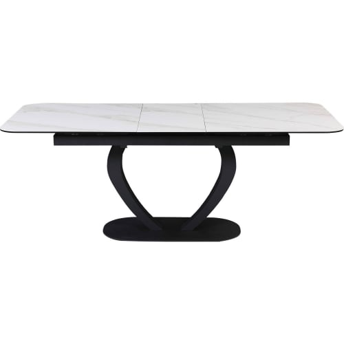 Karlee 63" Extendable Dining Table in White Ceramic & Black